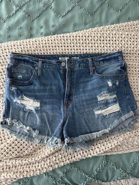 Mossimo Supply Co. Distressed Dark Blue Frayed Hem Jean Shorts